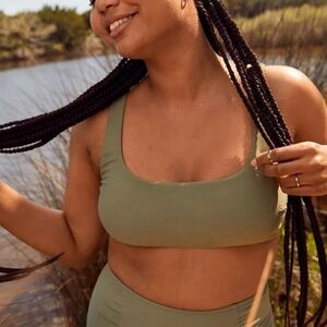 American Eagle Aerie Wide Strap Scoop Bikini Top in Olive NWT G-12